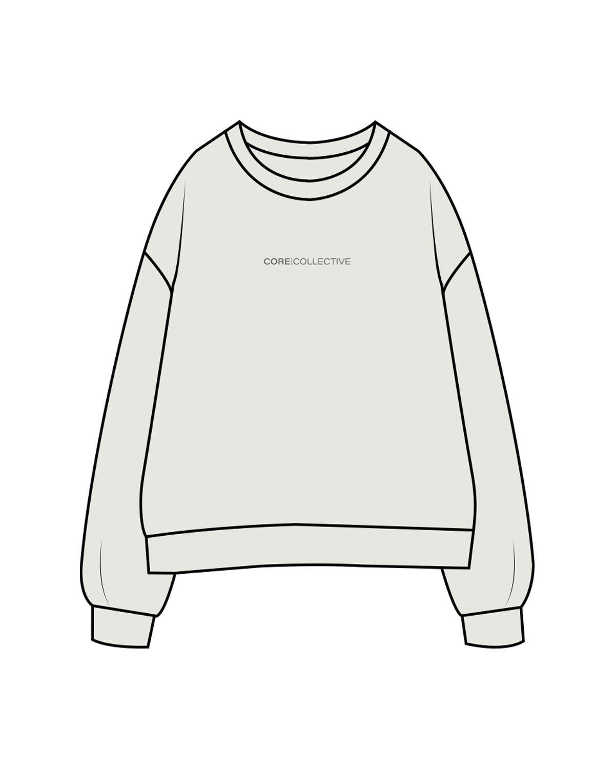 The Womens Crewneck - Washed Bone - Core Collective - Center Chest & Back Neckline - Printed - Tone on Tone