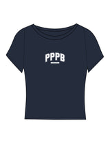 The Sporty Crop Short Sleeve - Navy - Pilates Plus PB - Center Chest - Printed - White