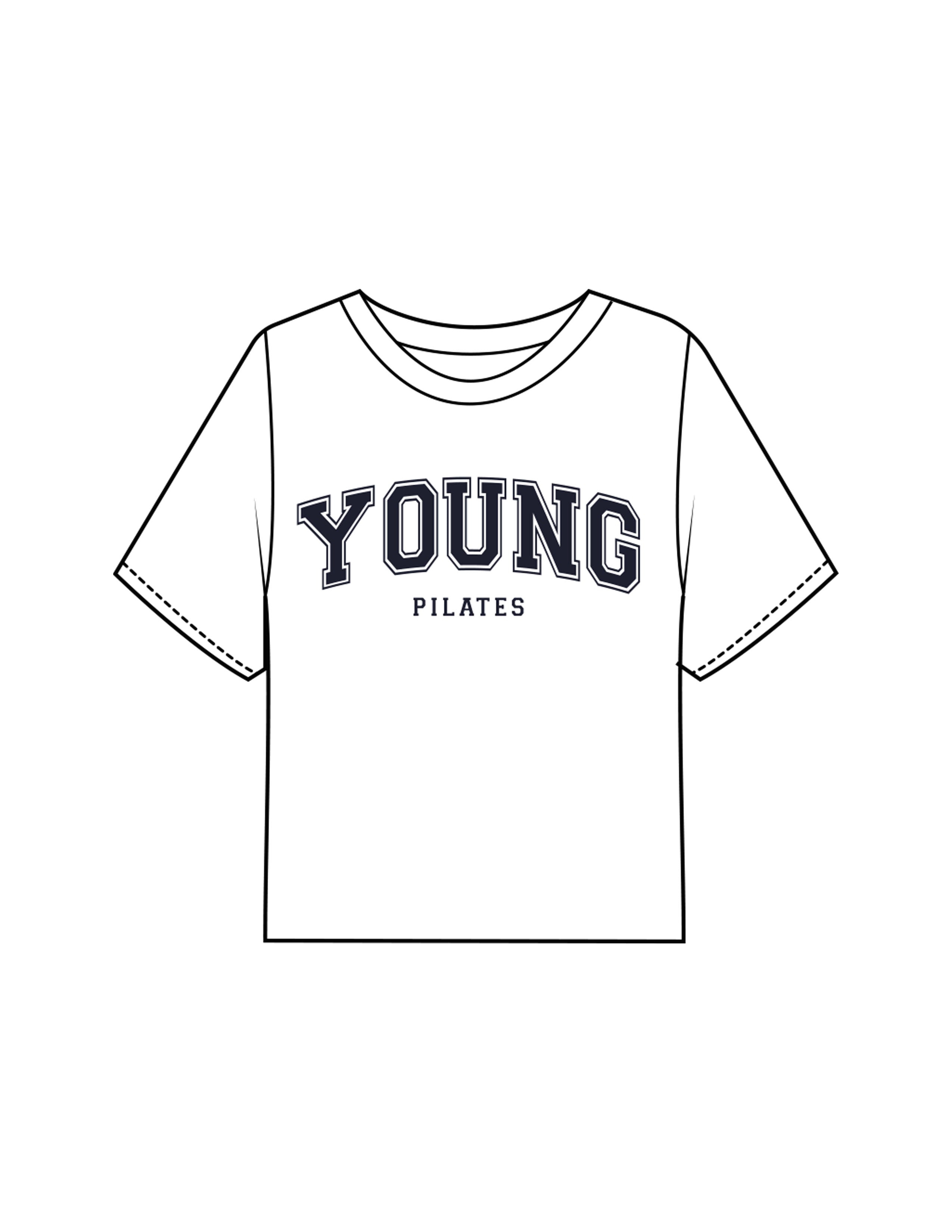 The Boxy Crop Tee - White - YP - Center Chest Stacked & Back Neckline - Printed - Navy