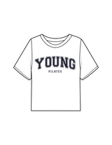 The Boxy Crop Tee - White - YP - Center Chest Stacked & Back Neckline - Printed - Navy