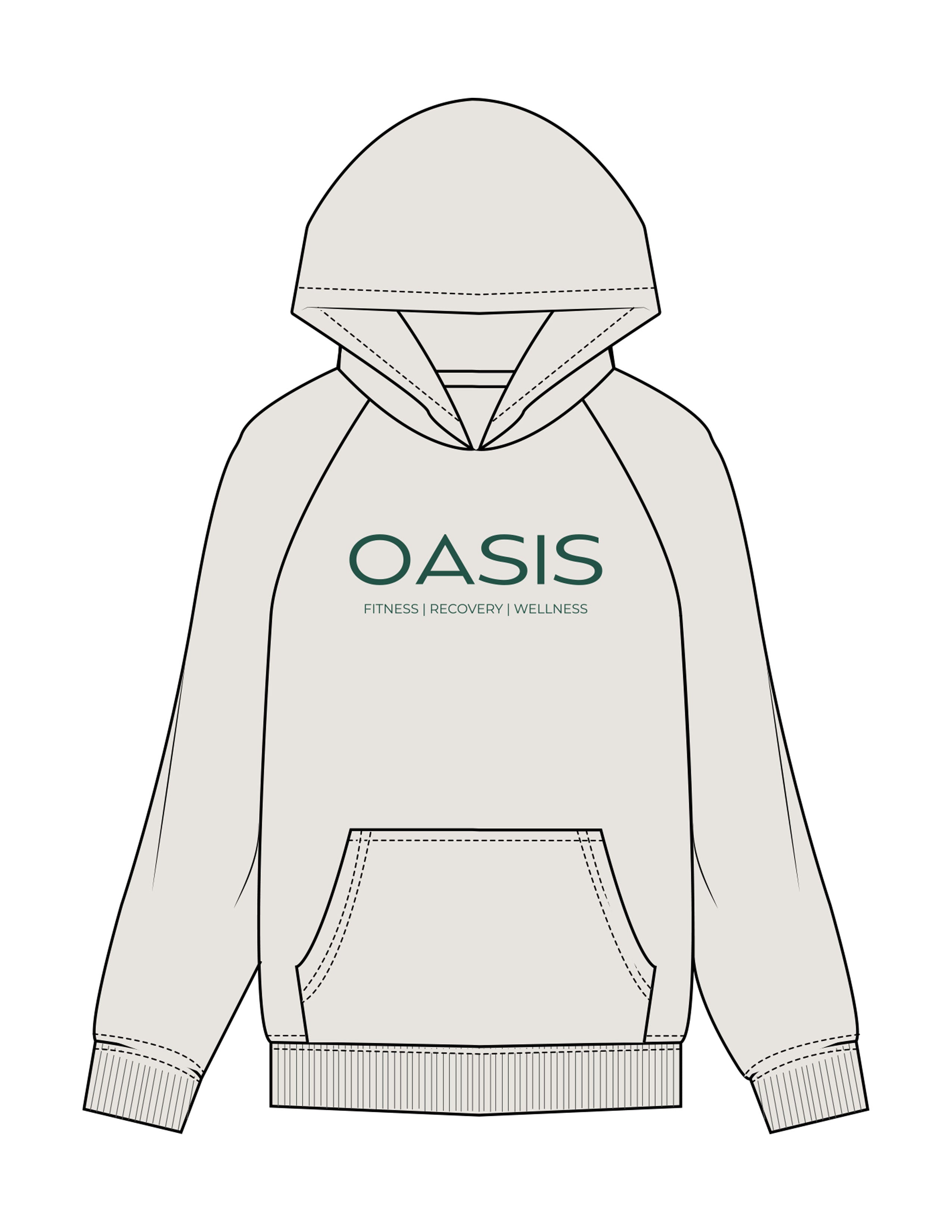 The Womens Hoodie - Washed Bone - OCWC - Chest Stacked - Printed - Leaf