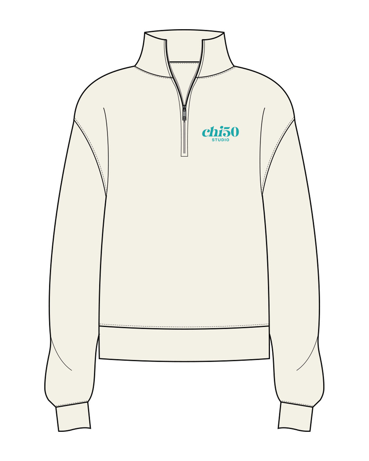 The Womens 1/4 Zip - Off White - Chi50 - Left Chest Stacked - Printed - Teal