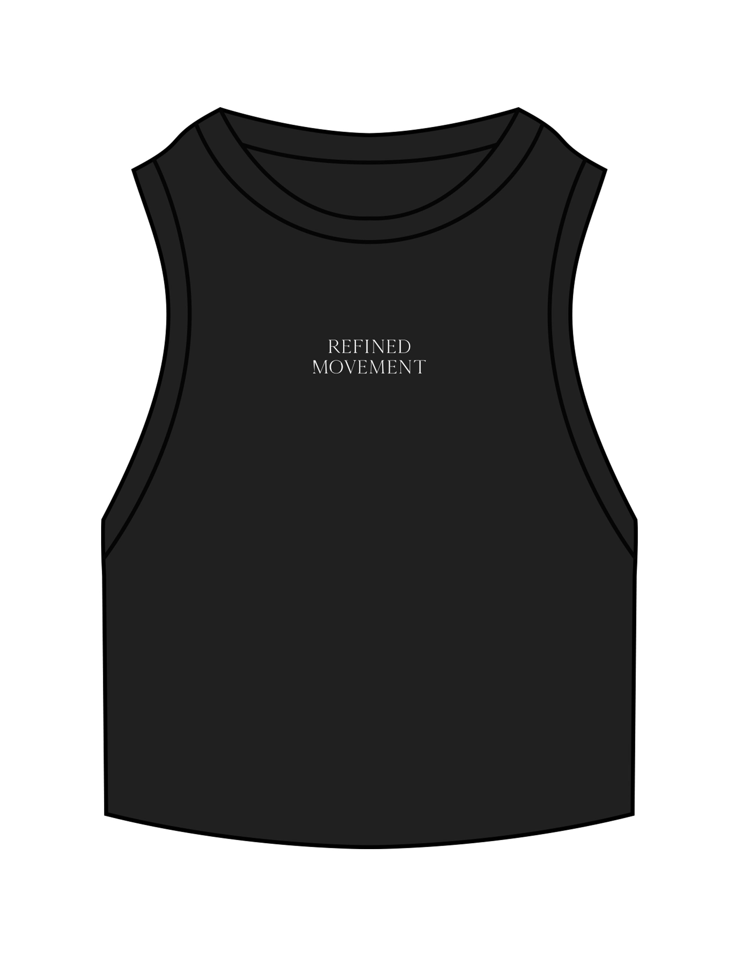 The Ribbed Crop Tank - Black - Refined Movement - Center Chest Stacked - Embroidered - White