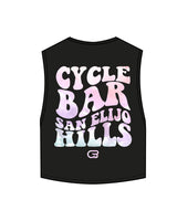The Crop Muscle Tank - Black - Cyclebar - Left Chest & Back Stacked - Printed - Full Color