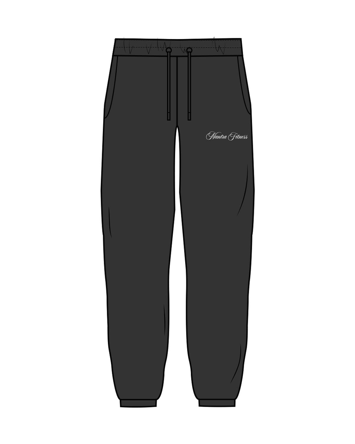 The Womens Classic Sweatpants - Washed Black - Mantra - Left Leg Pocket - Embroidered - White