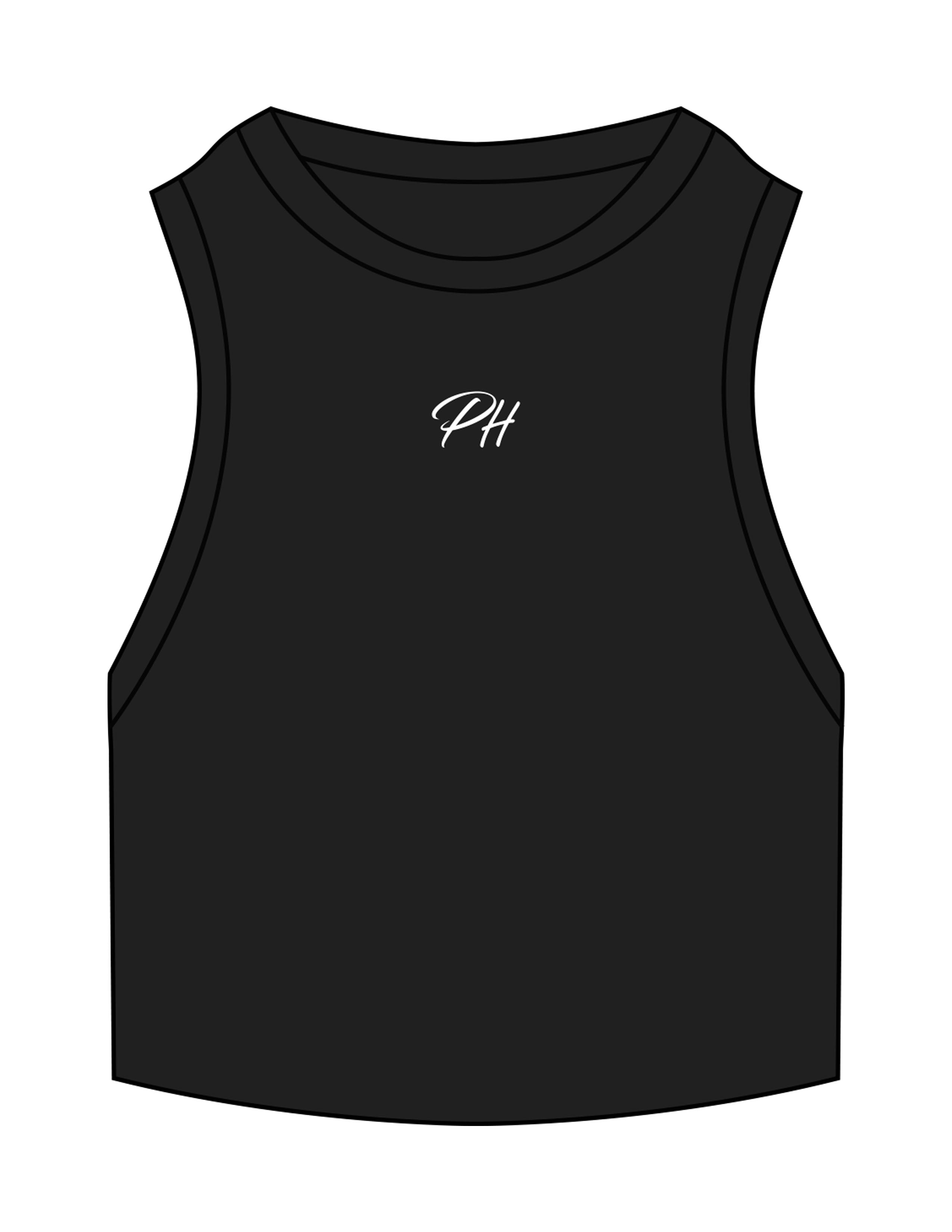 The Ribbed Crop Tank - Black - Powerhaus Lagree - Center Chest - EMB - White