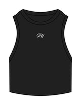 The Ribbed Crop Tank - Black - Powerhaus Lagree - Center Chest - EMB - White