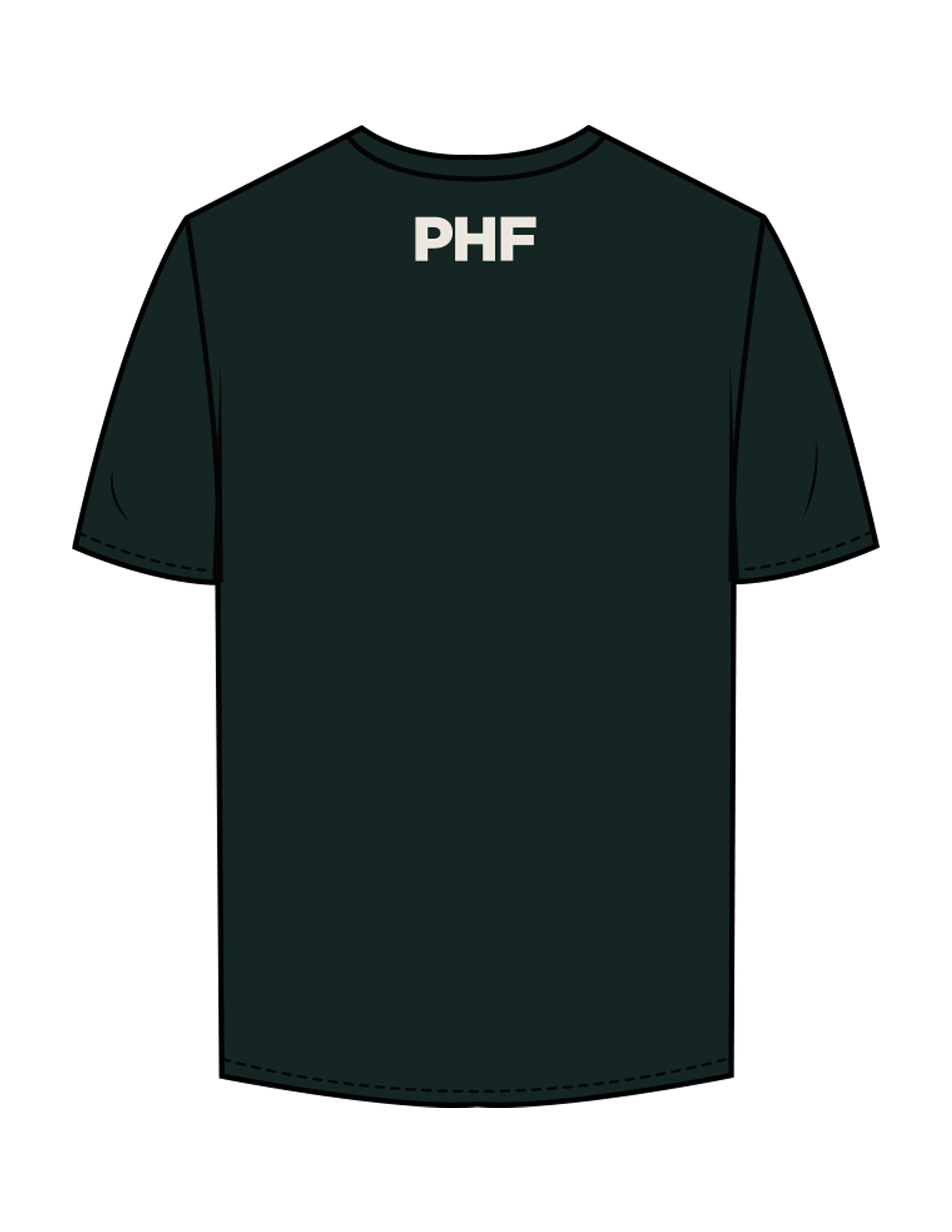 The Mens Tee - Pine Green - Powerhouse Fitness - Full Front & Back Neckline - Printed - Off White