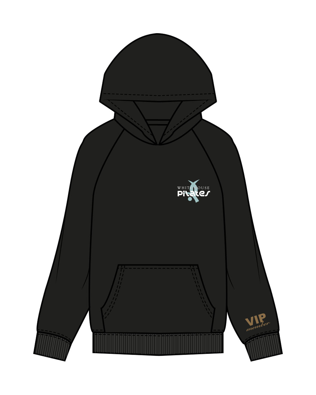 The Womens Hoodie - Black - White House - Left Chest & Left Wrist - Back Stacked - Printed - Full Color