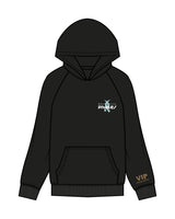 The Womens Hoodie - Black - White House - Left Chest & Left Wrist - Back Stacked - Printed - Full Color