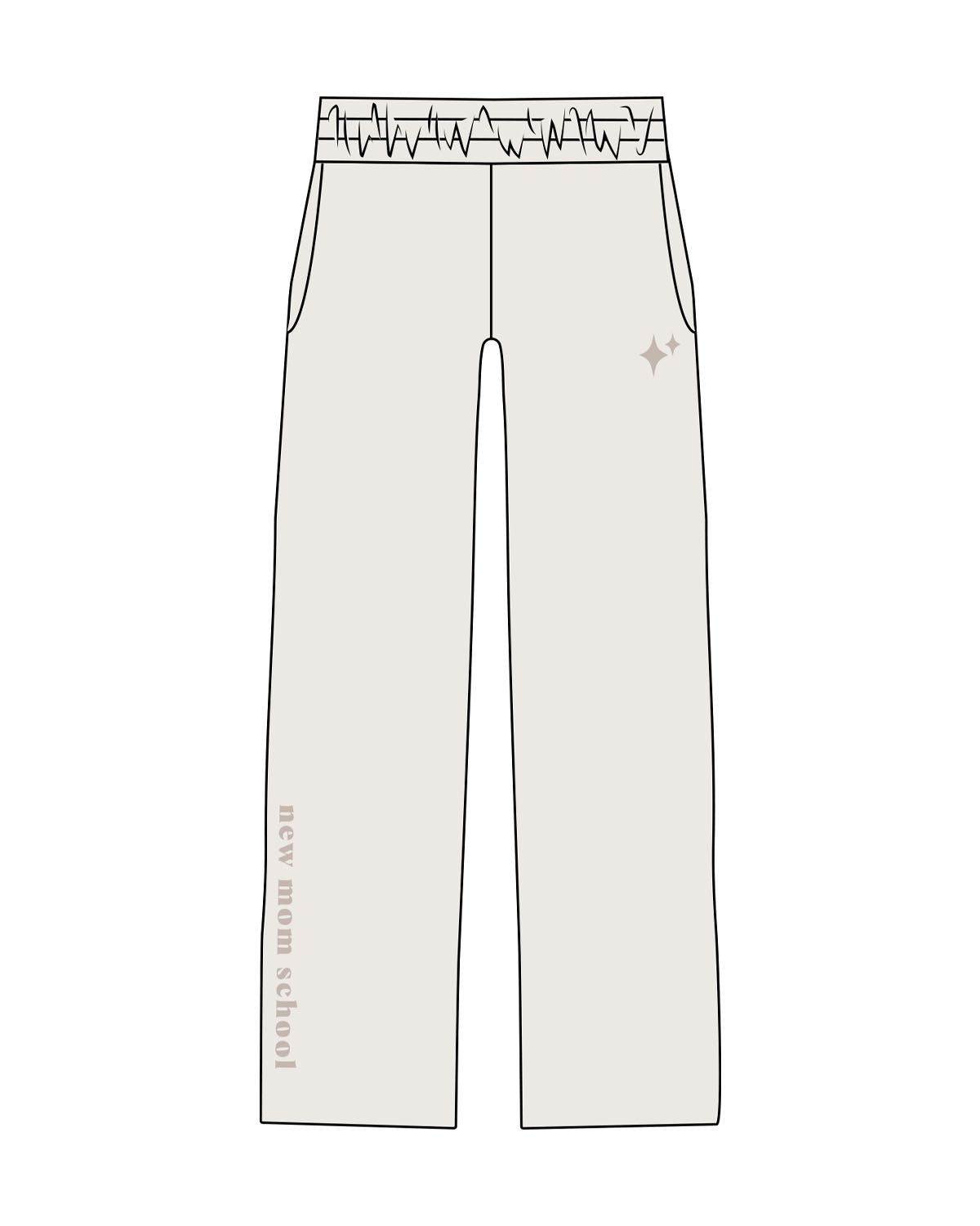 The Mens Straight Leg Sweatpants - Bone - New Mom School - Left Leg Logo & Right Leg - Printed - Tone on Tone