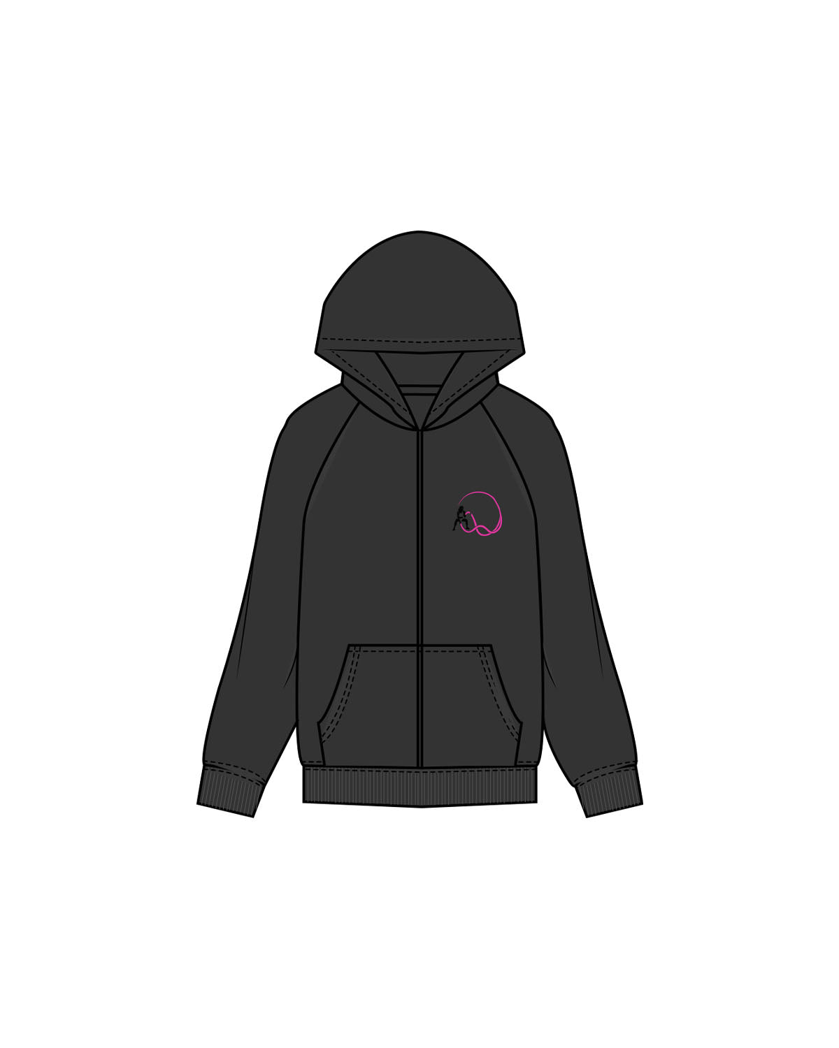 The Womens Zip Hoodie - Washed Black - The Whole You Wellness - Left Chest & Back Image - Printed - Full Color