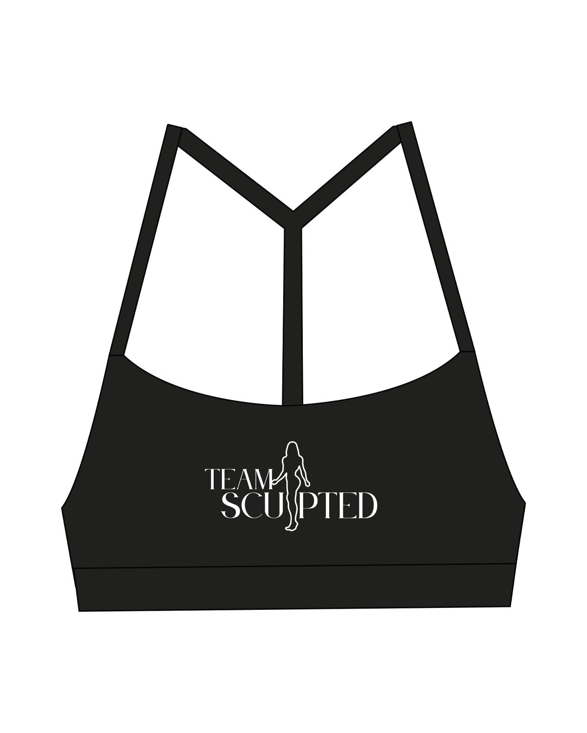 The Basic Bra - Black - Team Sculpted - Center Chest Logo - Printed - White