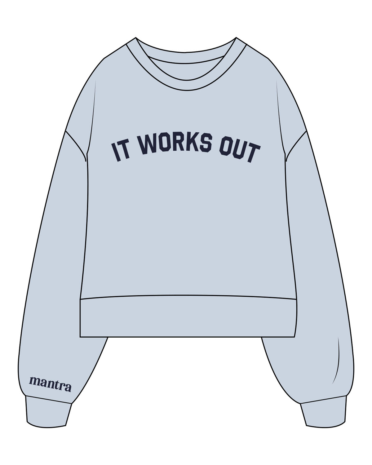 The Womens Heavyweight Crop - Denim Blue - Mantra - Center Chest & Right Wrist - Printed - Navy