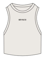 The Ribbed Crop Tank - Bone - Hi Power - Center Chest - Embroidered - Black