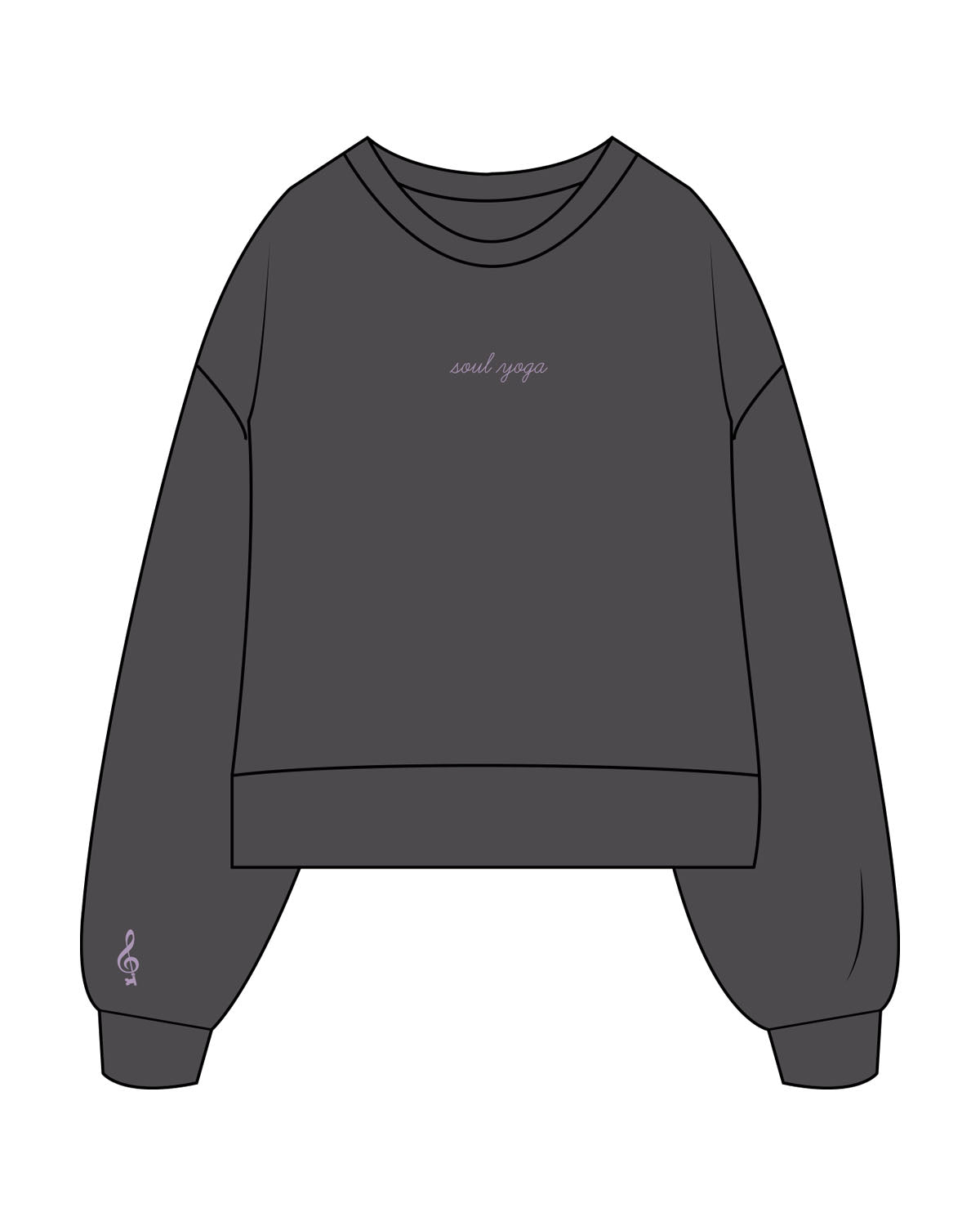 The Womens Heavyweight Crop - Graphite - SOUL YOGA - Center Chest & Right Sleeve - Embroidered - Lavender