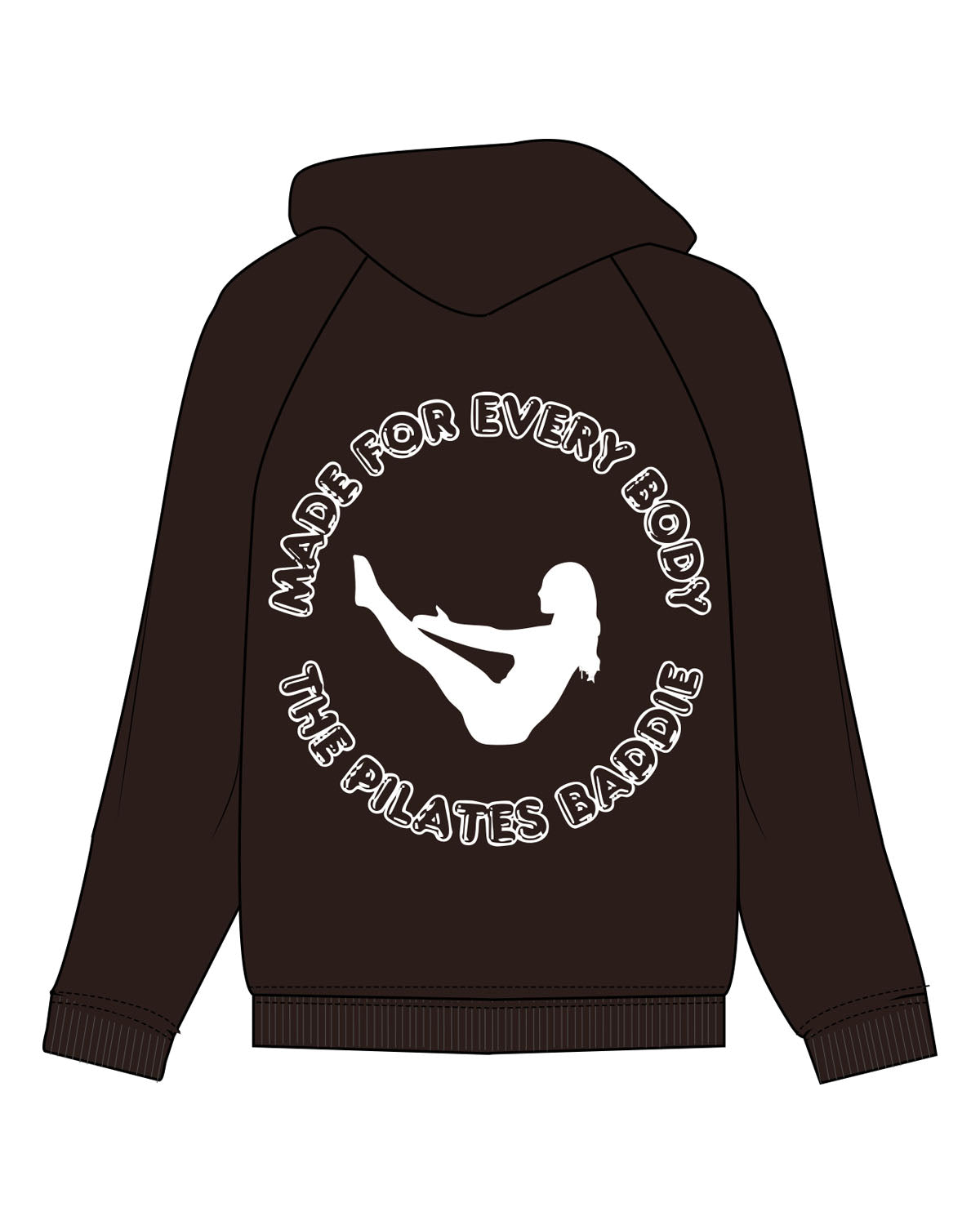 The Recycled Unisex Zip Hoodie - Brown - Pilates Baddie - Left Chest & Back Round - Printed - White