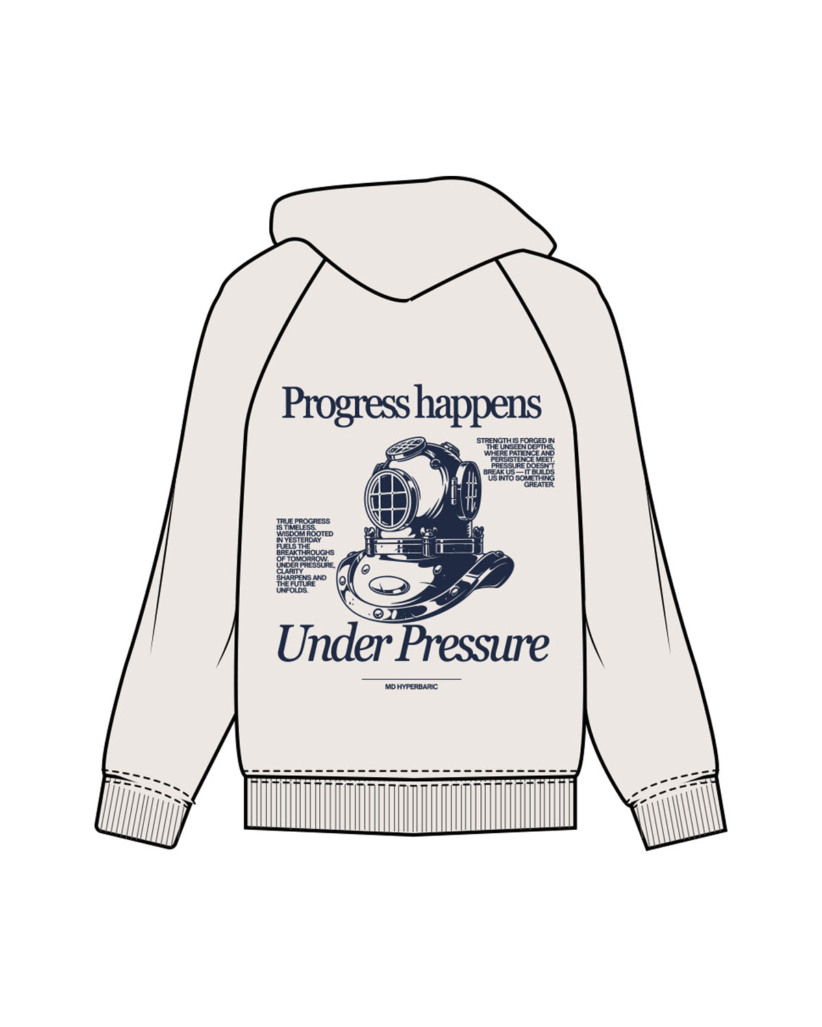 The Womens Hoodie - Bone - MD Hyperbaric - Left Chest Round & Back Illustration - Printed - Navy