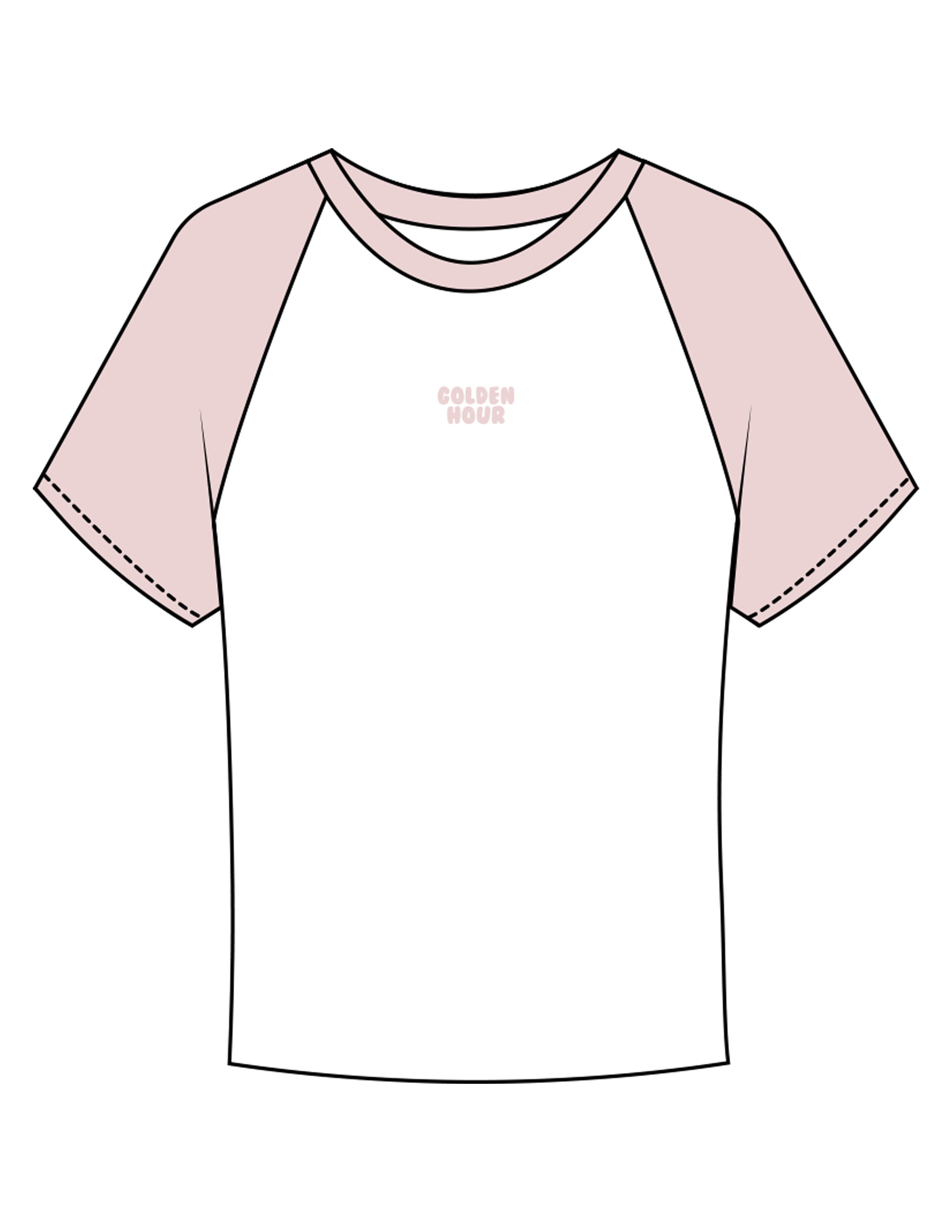 The Micro Rib Baby Tee - White / Pink - Golden Hour - Center Chest Stacked - Printed - Baby Pink