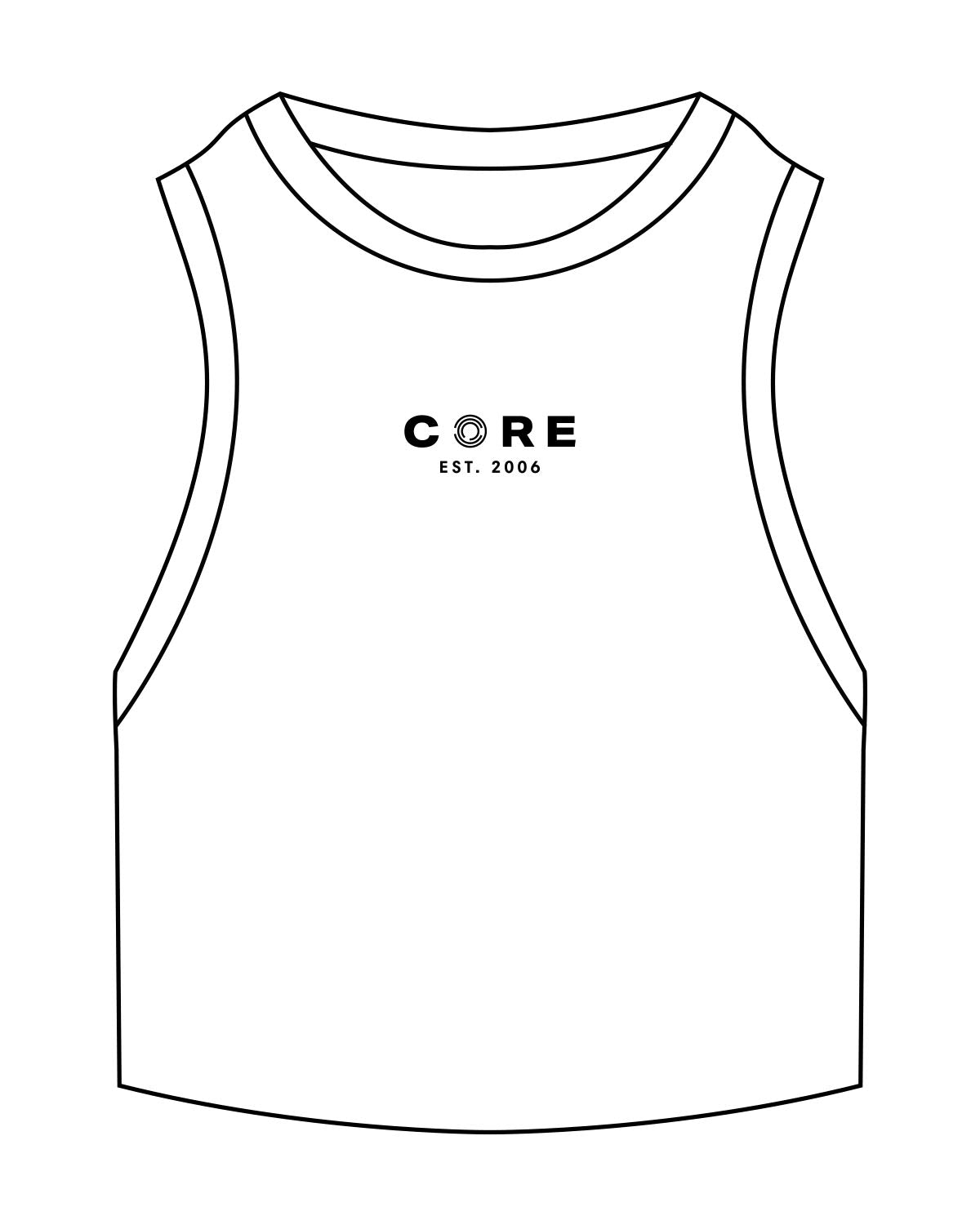 The Ribbed Crop Tank - White - Core Cycle - Center Chest Stacked - Embroidered - Black