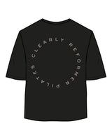 The Oversized Crop Tee - Black - Clearly Pilates - Center Chest Stacked & Center Back Round - Bone
