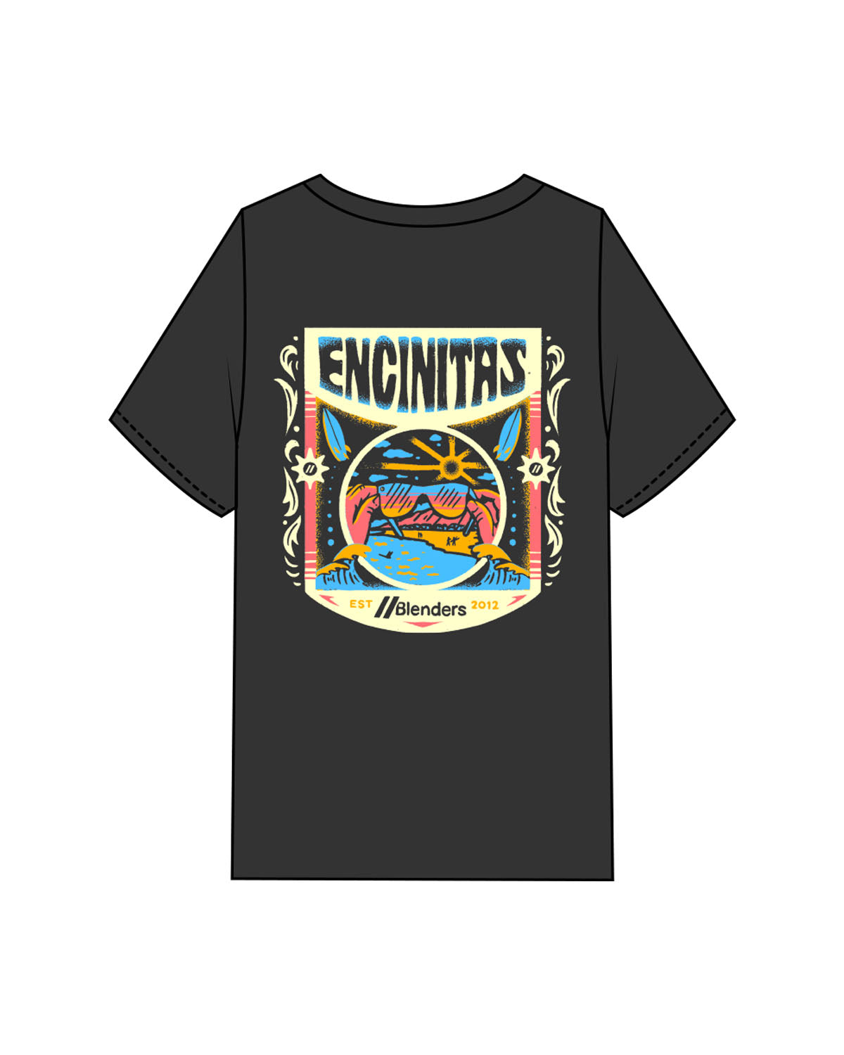 The Mens Heavyweight Tee - Washed Black - Blenders - Left Chest & Back "ENCINITAS" - Printed - Full Color