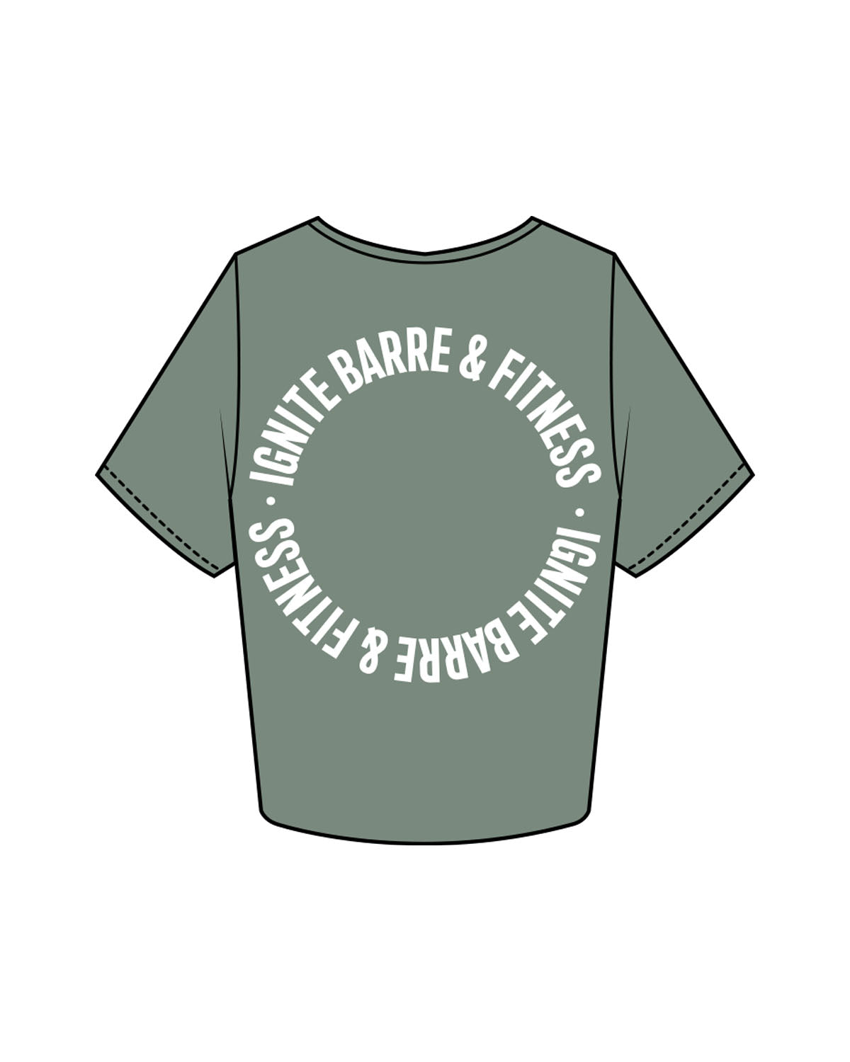The Crop Tee - Sage - Ignite Barre & Fitness - Center Chest & Back Round - Printed - White