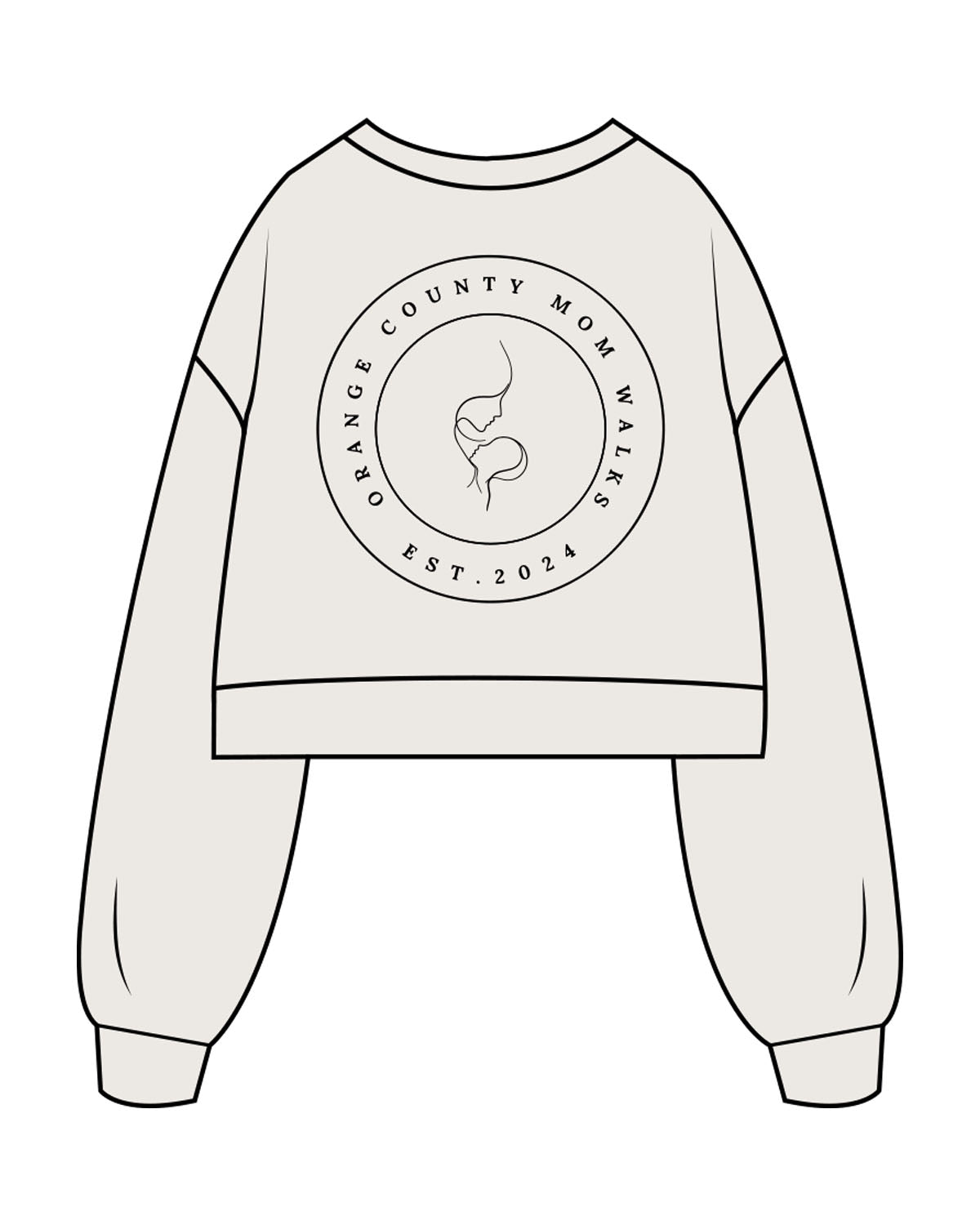 The Womens Crop Crewneck - Bone - SD Mom Walks - Left Chest & Back Center " ORANGE COUNTY " - Printed - Black