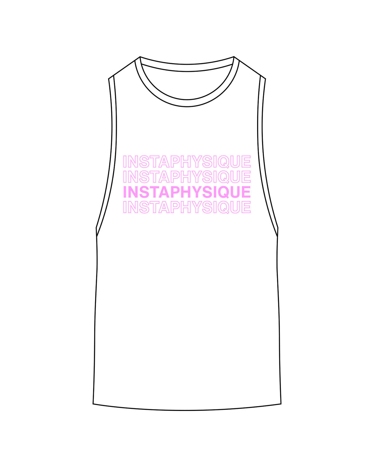 The Scoop Muscle Tank - White - Instaphysiques - Center Chest Stacked - Pink