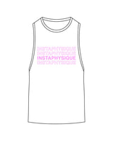 The Scoop Muscle Tank - White - Instaphysiques - Center Chest Stacked - Pink