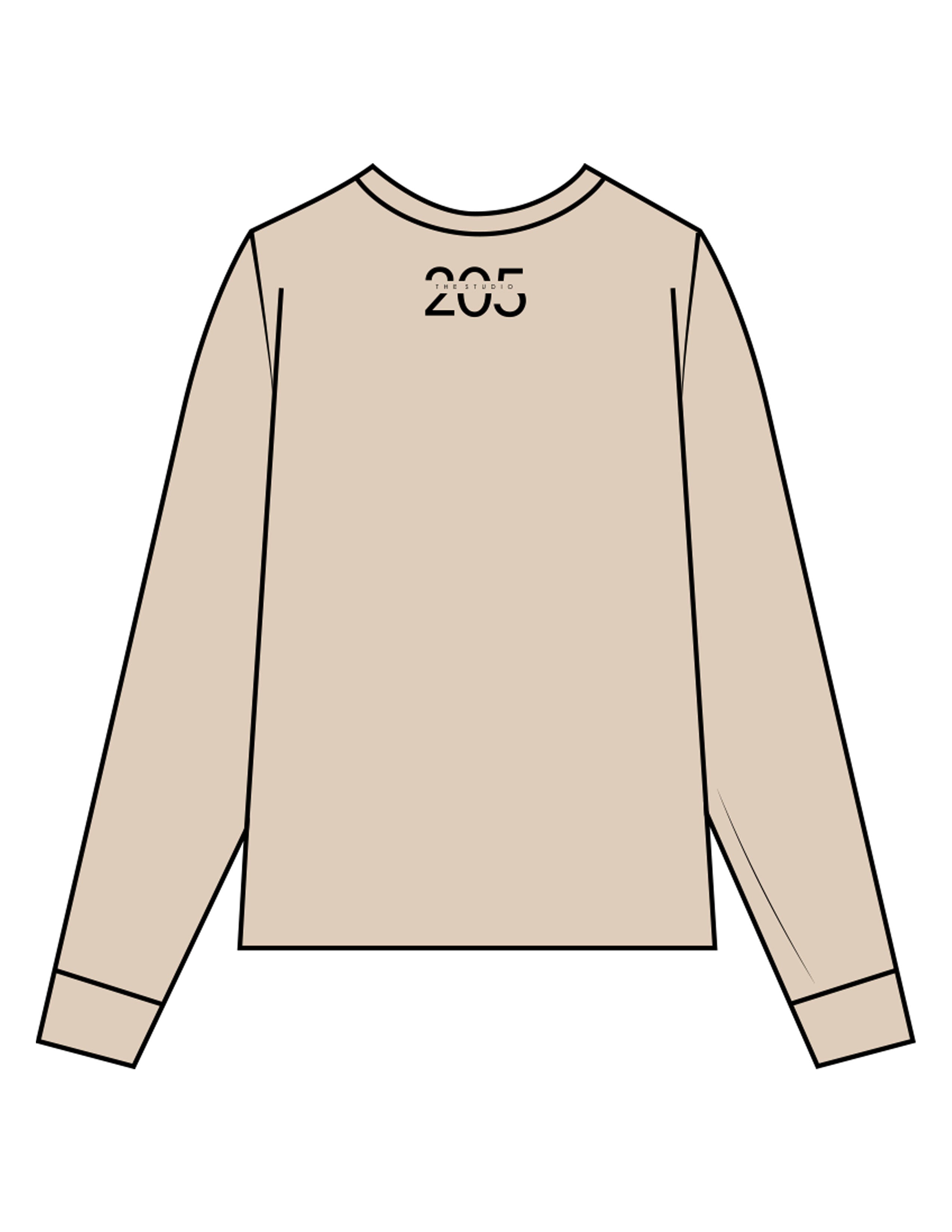 The Mens Heavyweight Long Sleeve - Washed Khaki - Studio 205 - Left Chest "LAGREE" & Back Neckline - Printed - Black
