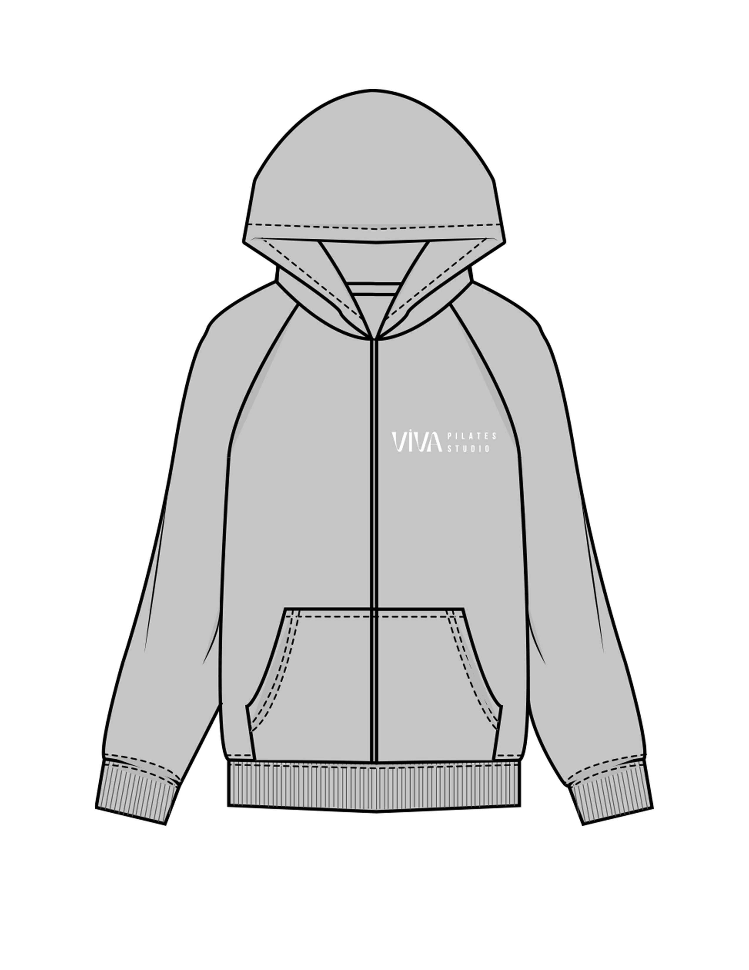 The Womens Zip Hoodie - Heather - Viva Pilates - Left Chest - Printed - White