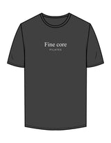 The Mens Tee - Charcoal - Fine Core Pilates - Center Chest Stacked - Printed - White