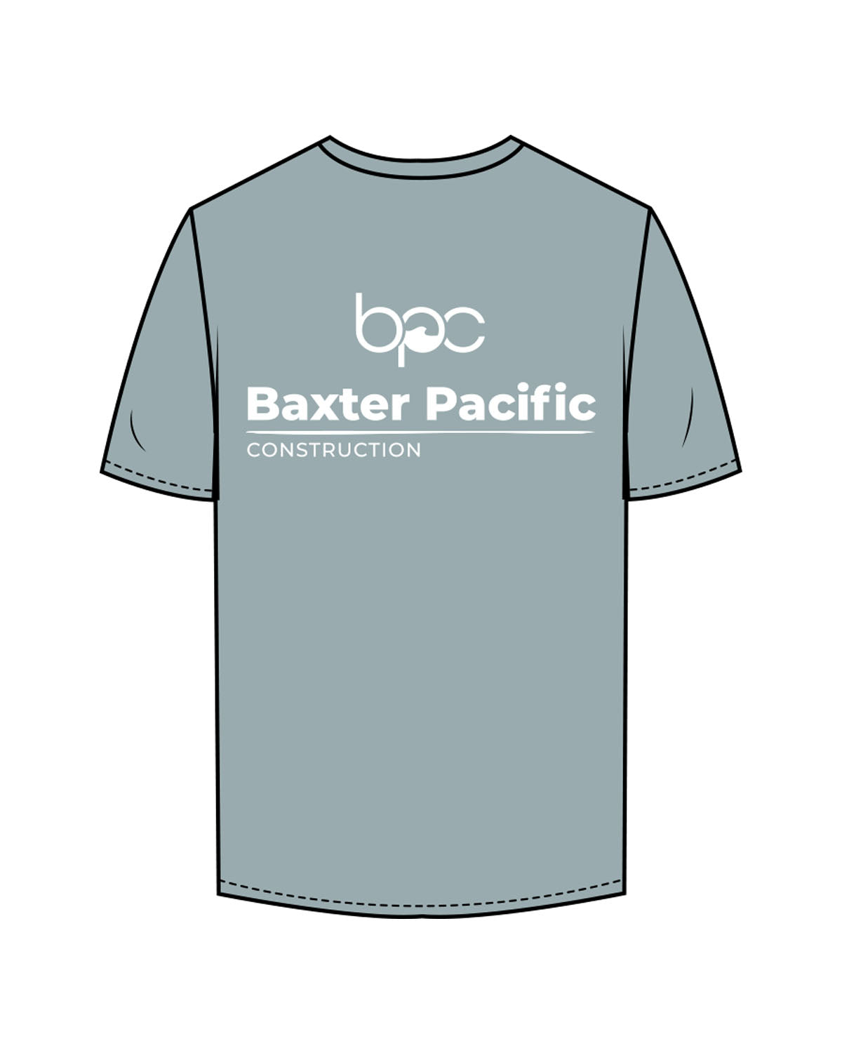 The Mens Tee - Mineral - Baxter Pacific - Left Chest - Back Stacked - Printed - White