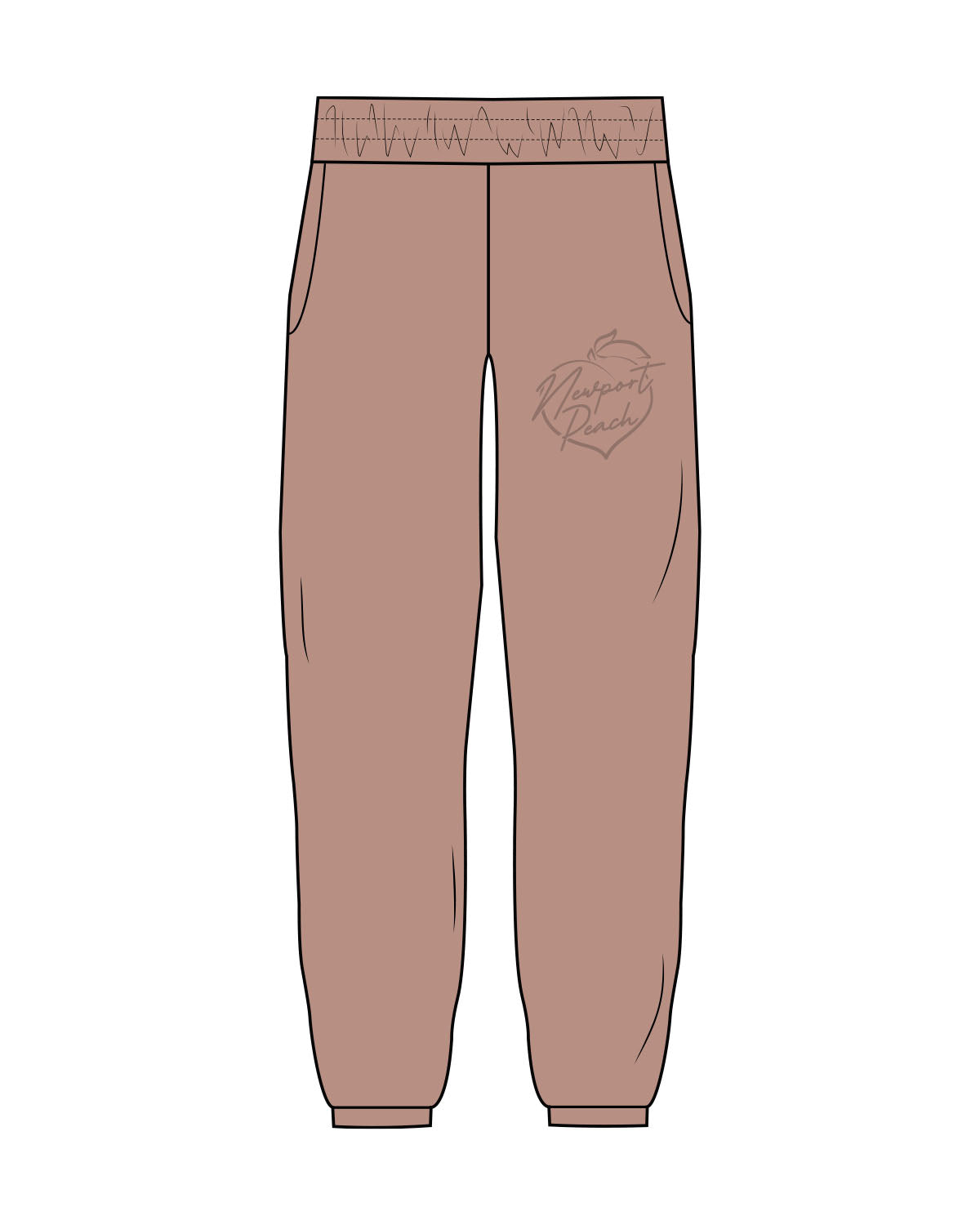 The Womens Sweatpants - Clay - Newport Peach - Left Thigh - Tone on Tone
