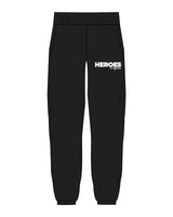 The Mens Sweatpants - Black - Heroes Fitness - Left Leg Stacked - Printed - White