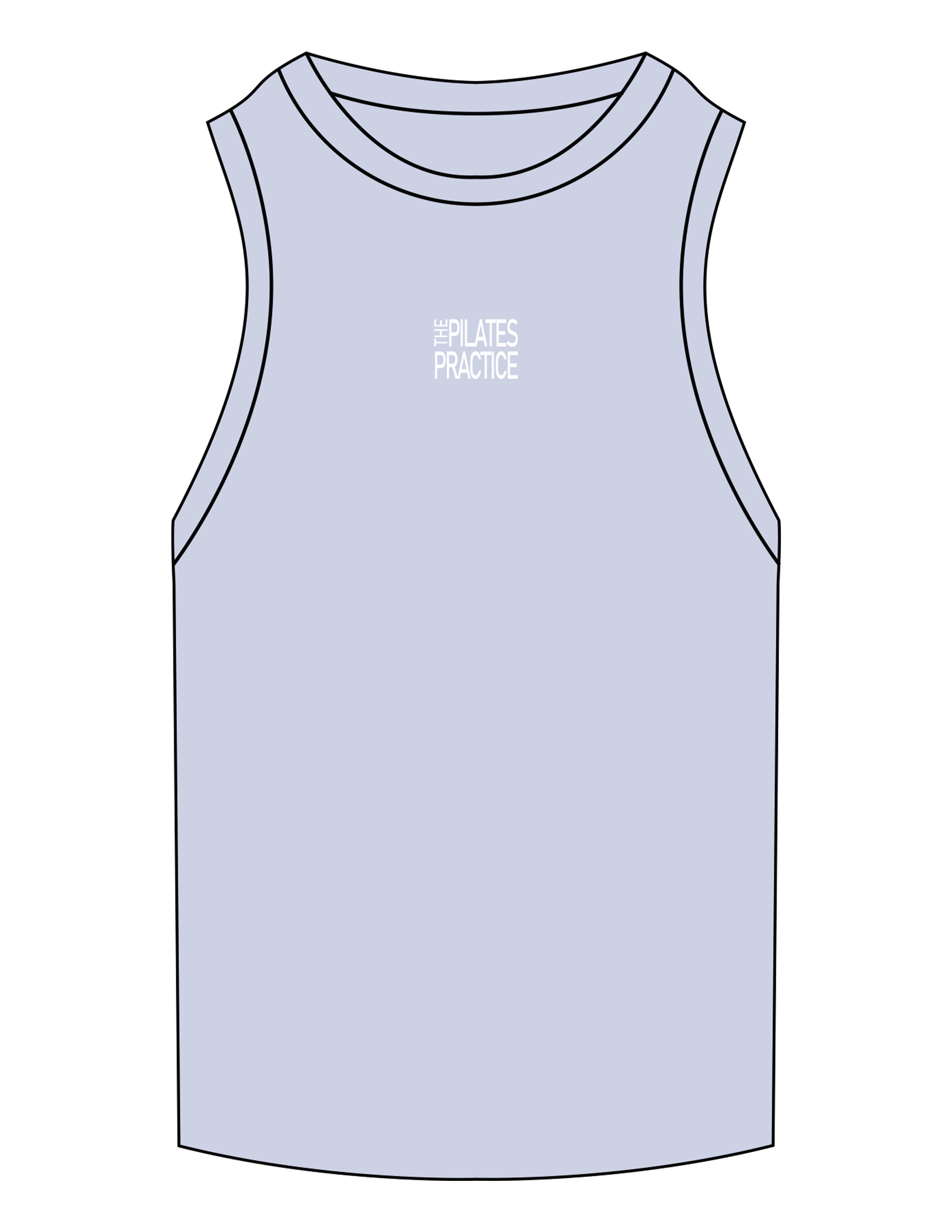 The Ribbed Full Length Tank - Powder - Pilates Practice - Center Chest Stacked - Embroidered - White