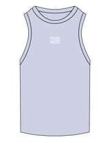The Ribbed Full Length Tank - Powder - Pilates Practice - Center Chest Stacked - Embroidered - White