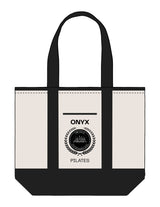 The Contrast Tote Bag - Natural / Black - Onyx Fit - Center Body Stacked - Printed - Black / White
