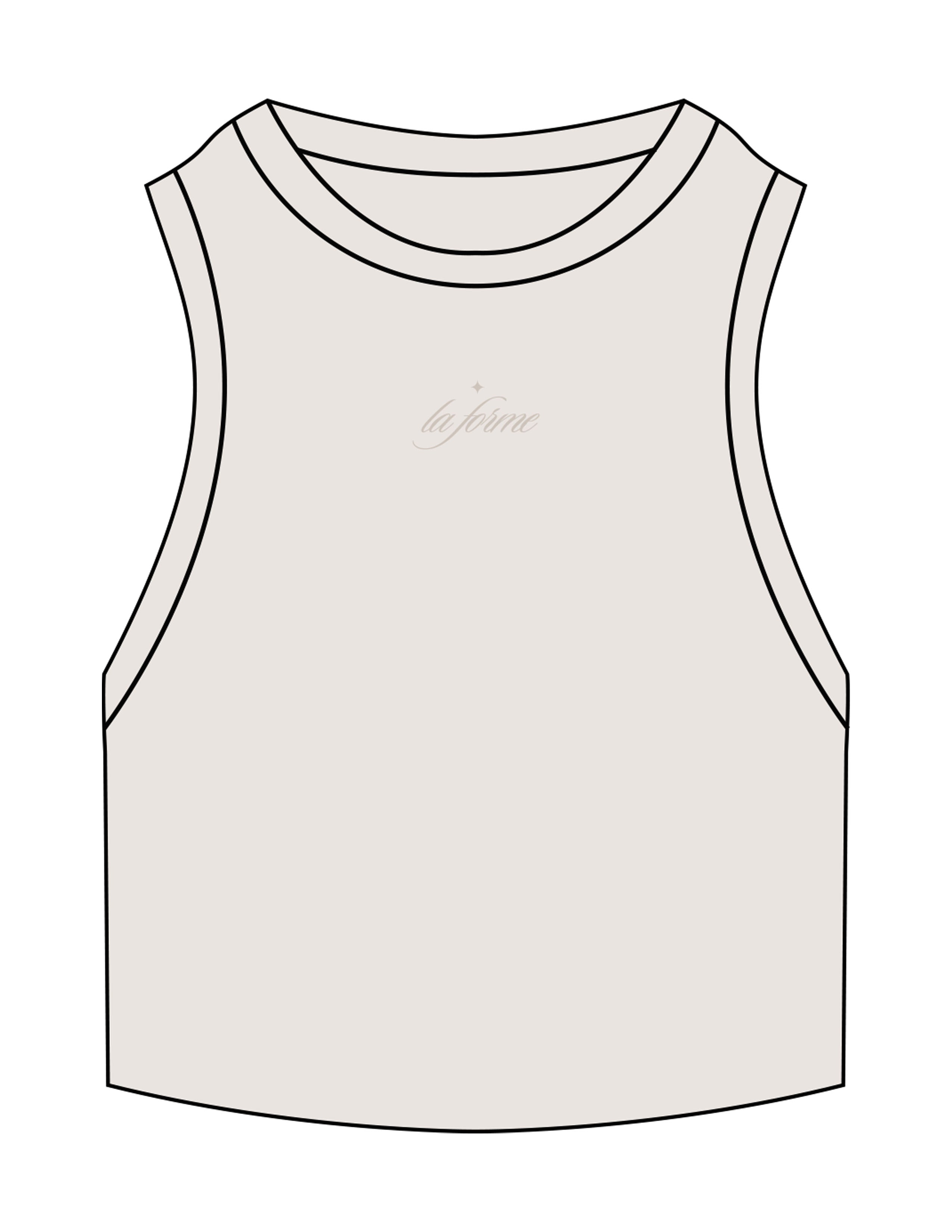 The Ribbed Crop Tank - Bone - LA FORME PILATES - Center Chest - Embroidered - Tone on Tone