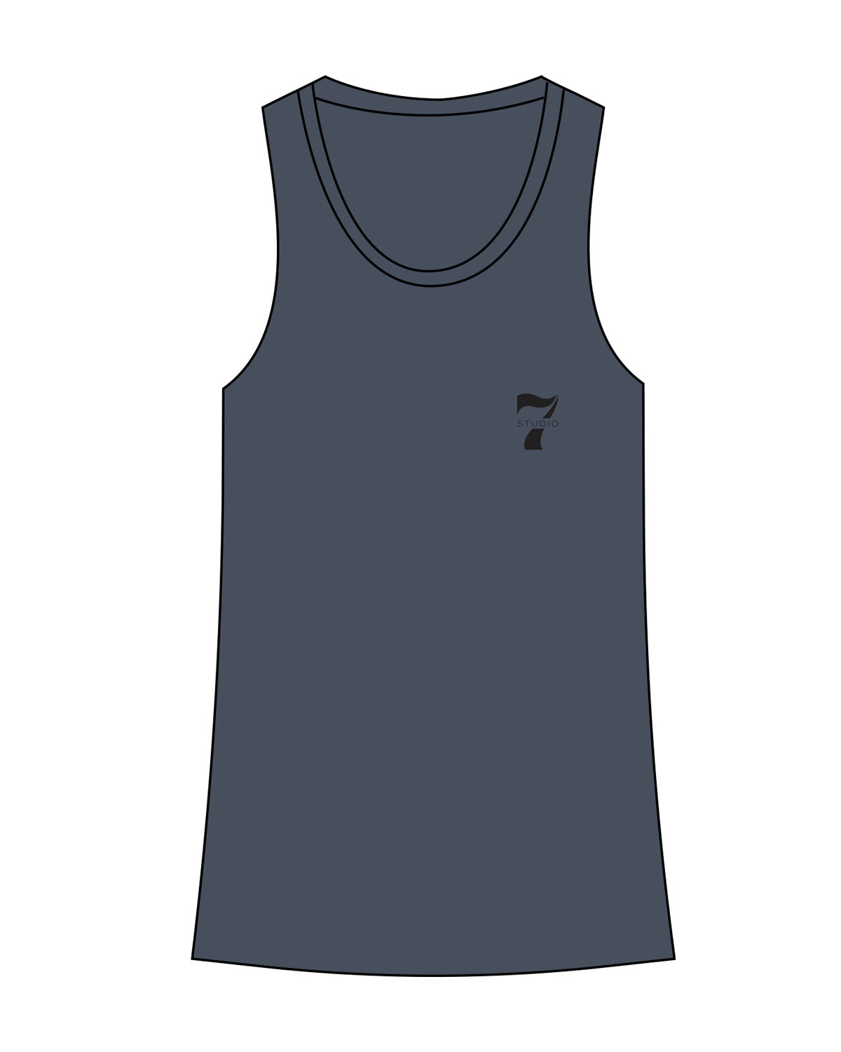 The Womens Full Length Tank - Indigo - STUDIO 7 - Left Chest - Printed - Black