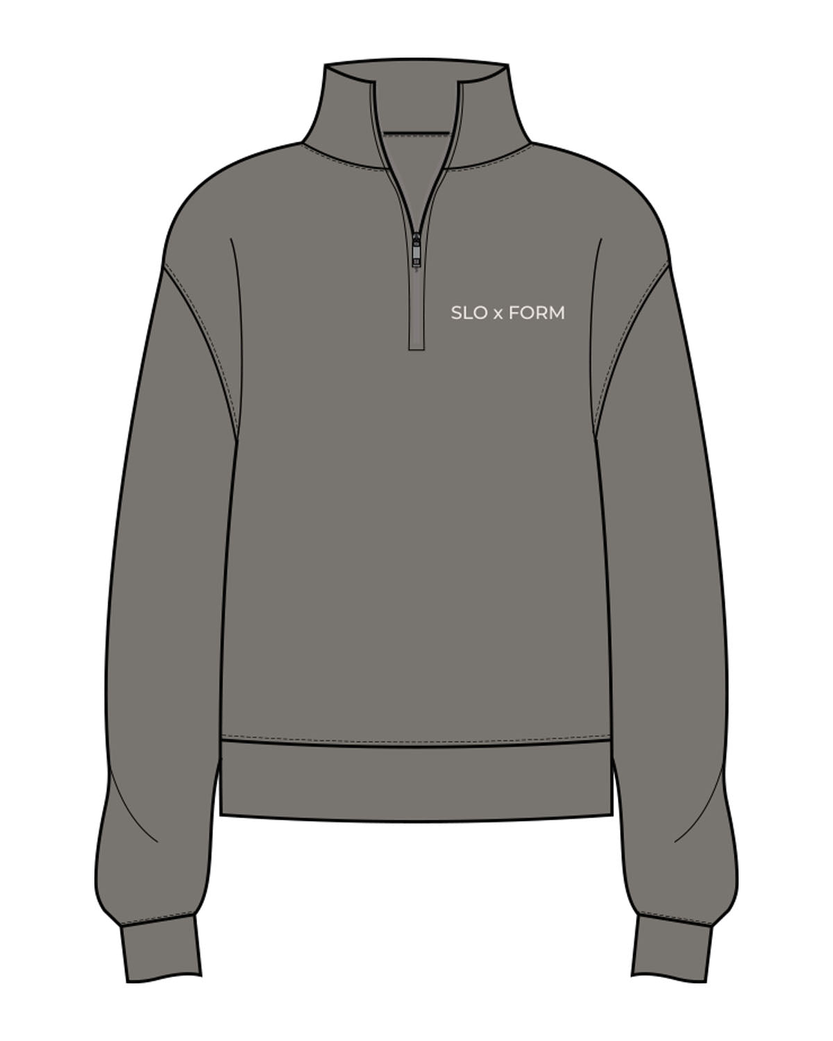 The Womens 1/4 Zip - Washed Gray - Slo x Form - Left Chest - Printed - Bone