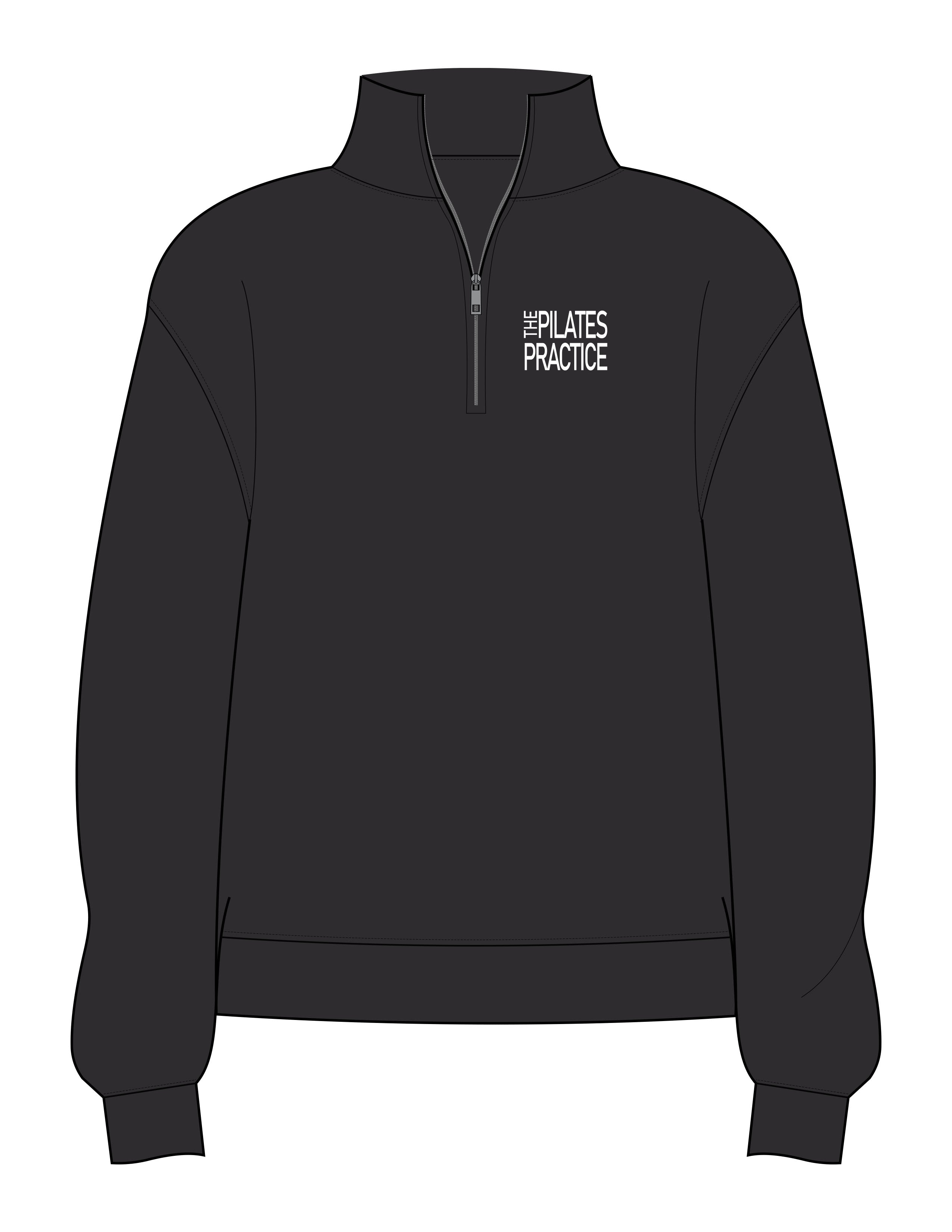 The Womens 1/4 Zip - Navy - Pilates Practice - Left Chest Stacked - Embroidered - White