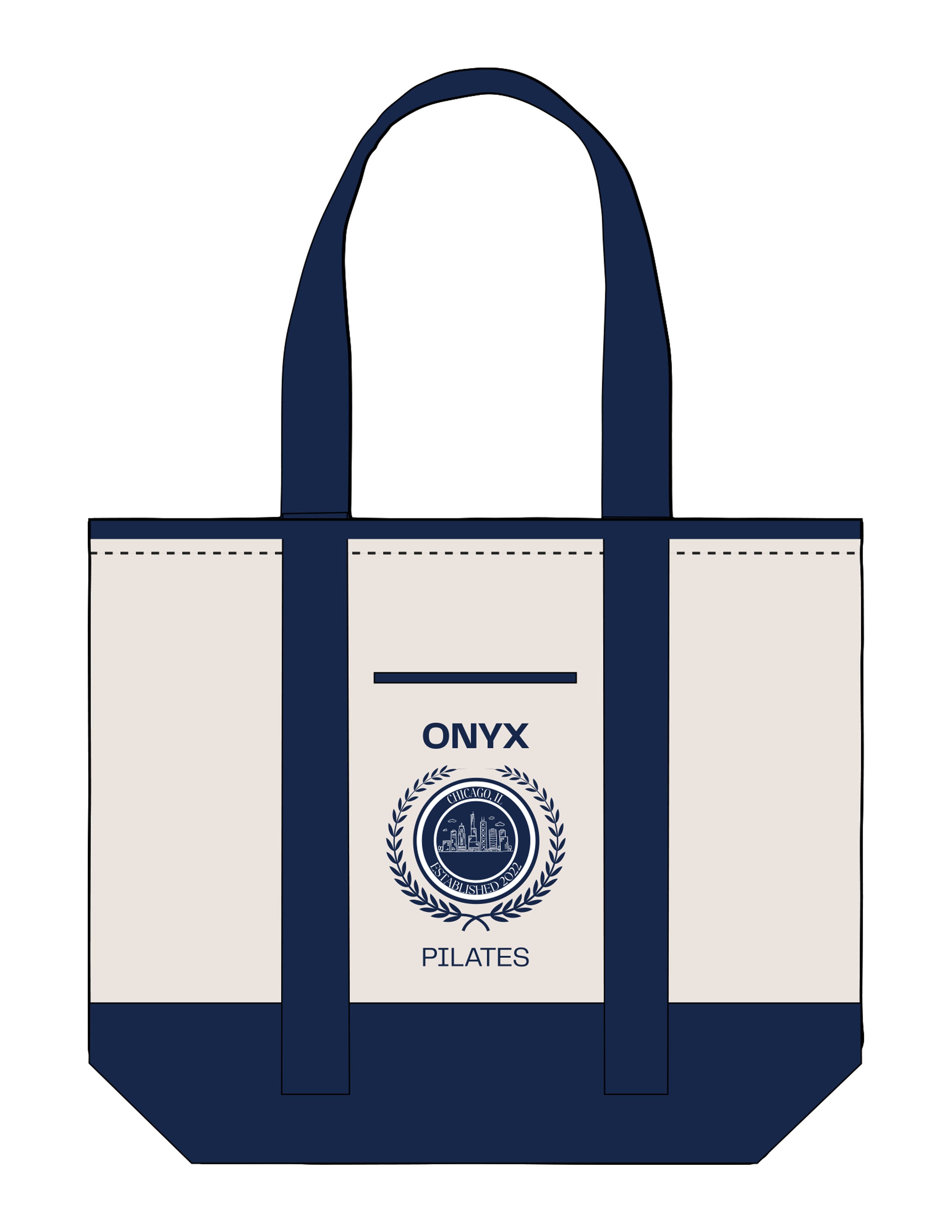 The Contrast Tote Bag - Natural / Navy - Onyx Fit - Center Body Stacked - Printed - Navy & White
