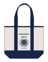 The Contrast Tote Bag - Natural / Navy - Onyx Fit - Center Body Stacked - Printed - Navy & White