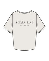 The Crop Tee - Bone - Soma Lab - Left Chest - Back Stacked - Black Printed