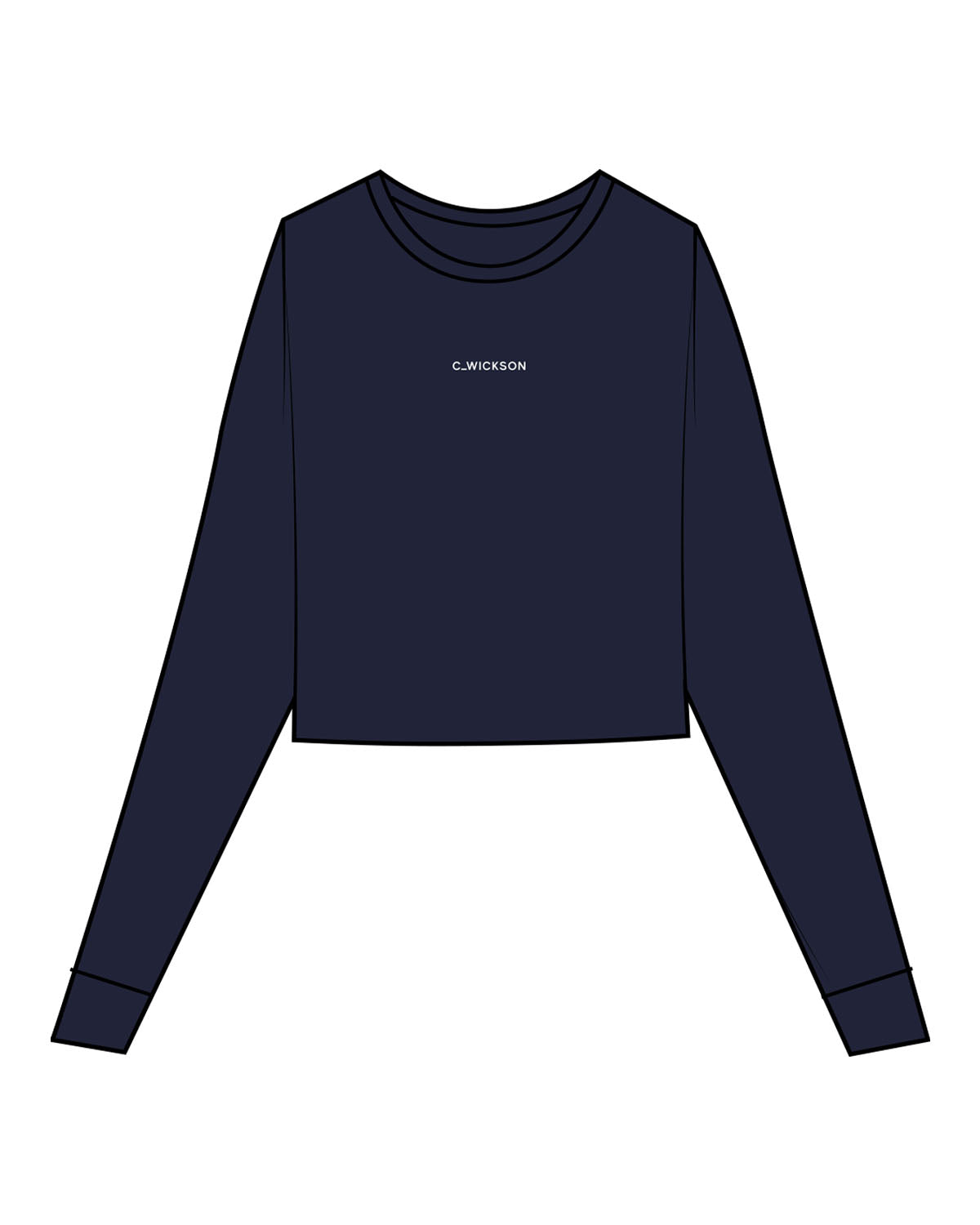 The Micro Rib Crop Long Sleeve - Navy - C Wickson - Center Chest - Printed - White