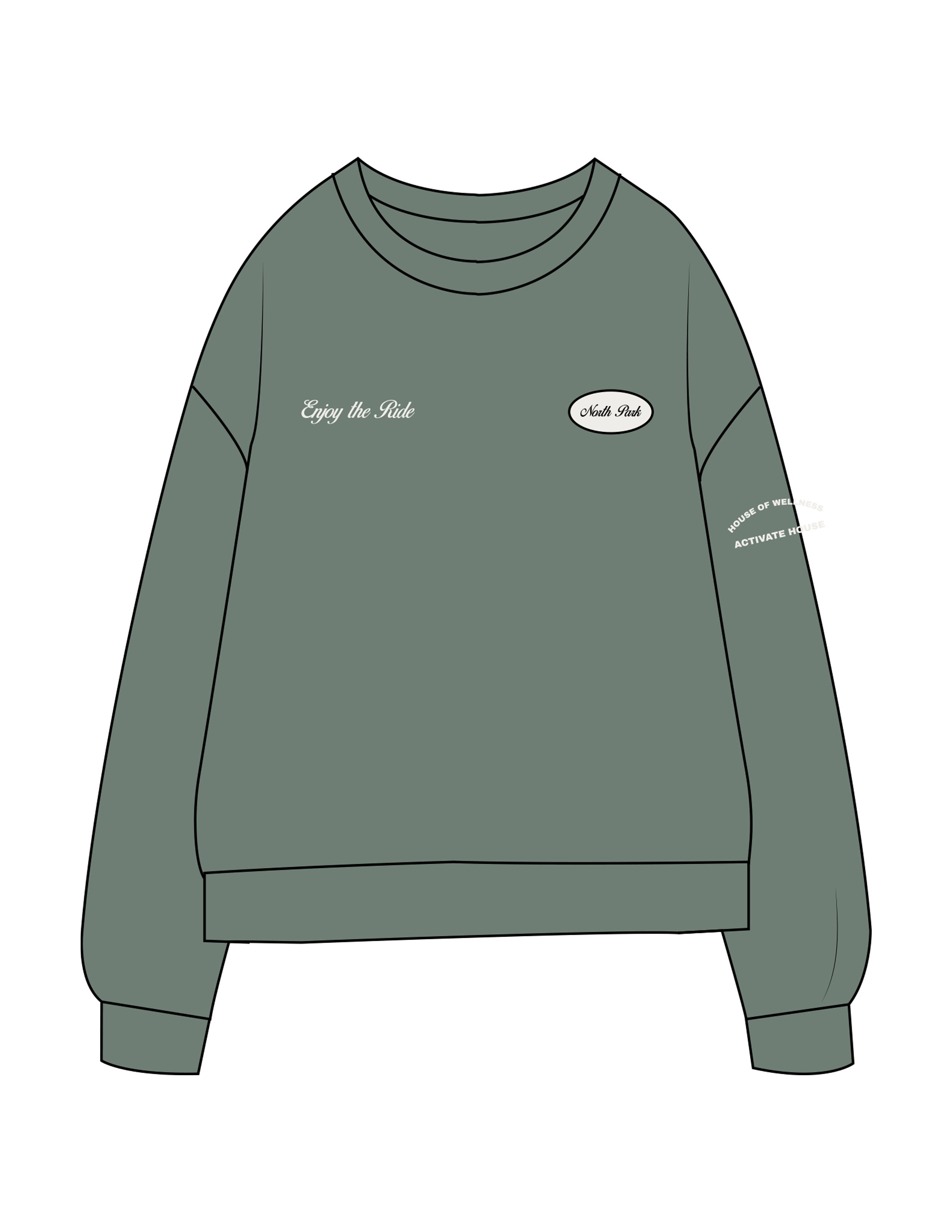The Midweight Unisex Crewneck - Washed Alpine - Activate House - Right & Left Chest "NORTH PARK" - Embroidered - Left Sleeve - Printed - Full Color