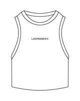 The Ribbed Crop Tank - White - LagreeMixx - Center Chest - Embroidered - Black