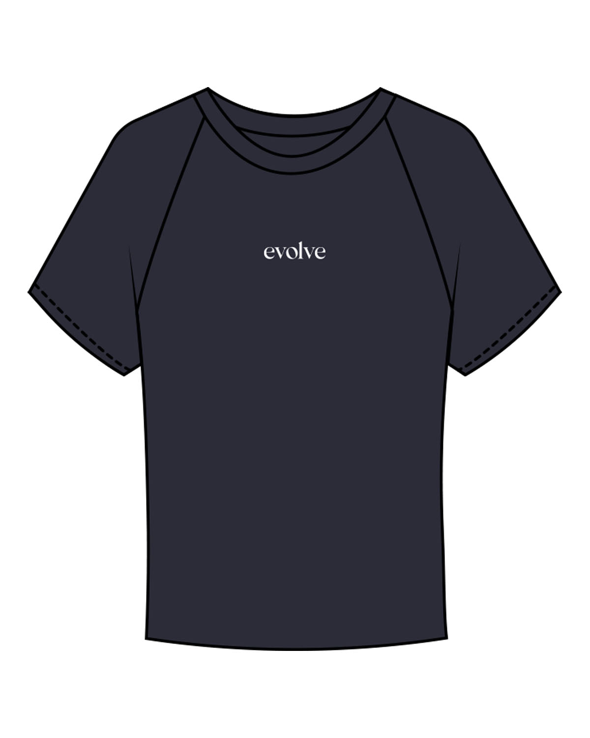 The Micro Rib Baby Tee - Navy - Evolve Lagree - Center Chest & Back Neckline - Printed - White